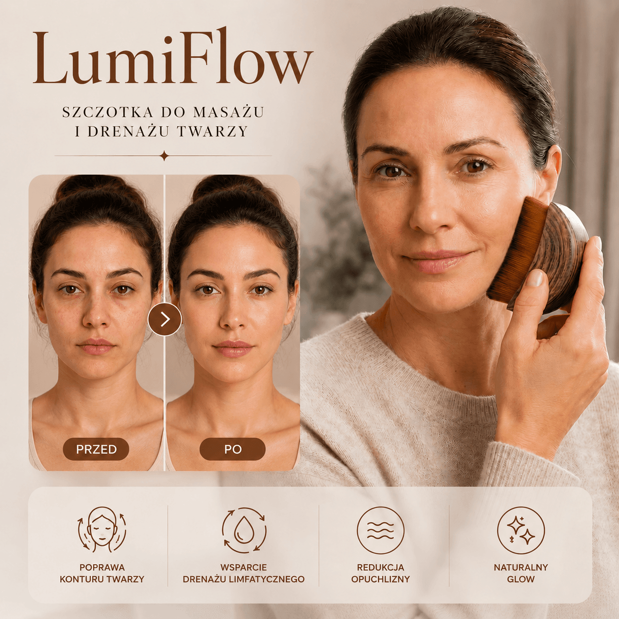 LumiFlow - Szczotka do masażu i drenażu twarzy